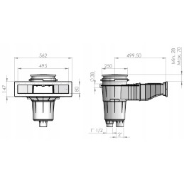ABS skimerio užpildas 80x495mm padidina vandens lygį