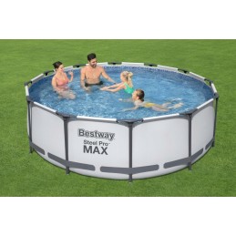 Plieninis pro max rėmo baseinas 366x100 pilkas 12 pėdų bestway 4in1 siurblio filtras