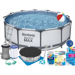 Plieninis pro max rėmo baseinas 366x100 pilkas 12 pėdų bestway 4in1 siurblio filtras