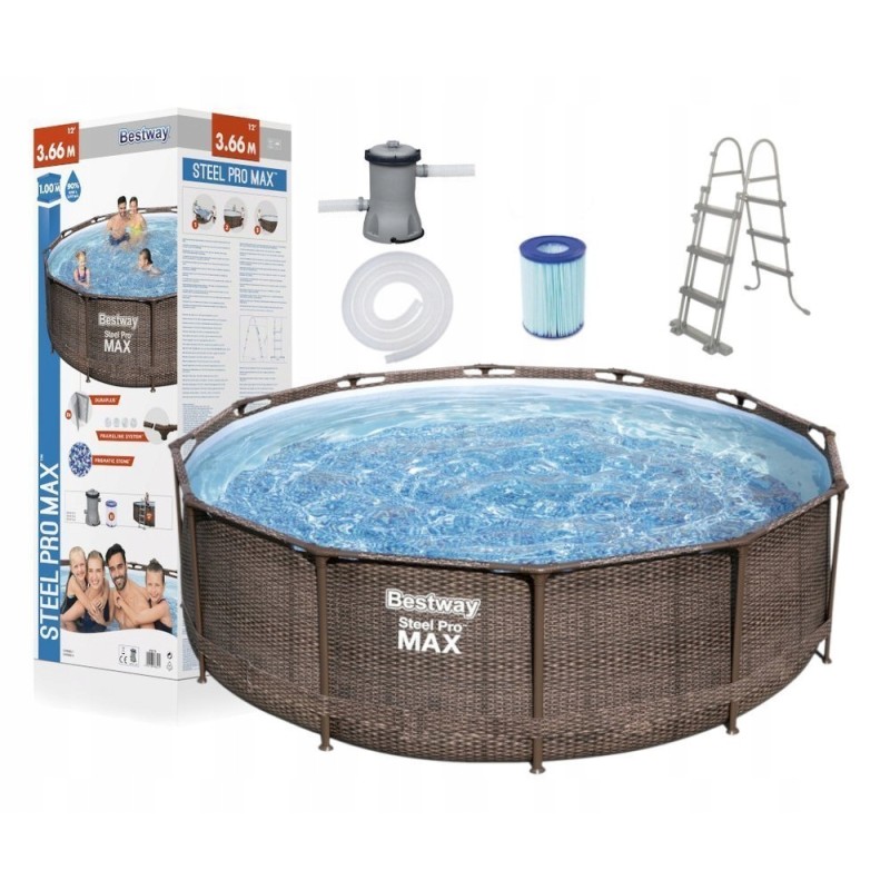 Bestway apvalaus rėmo rotango baseinas, 366x366cm