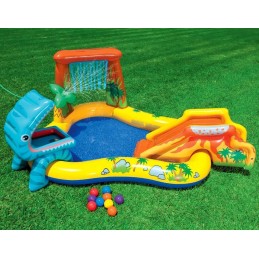 Vandens baseinas, vaikų žaidimo aikštelė, dino čiuožykla