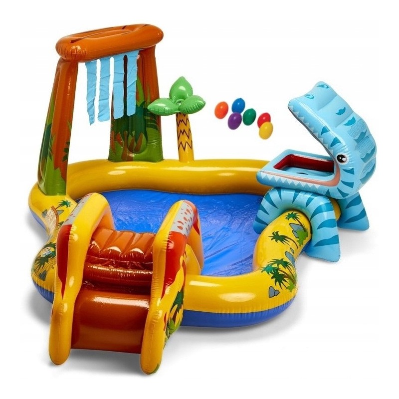 Vandens baseinas, vaikų žaidimo aikštelė, dino čiuožykla