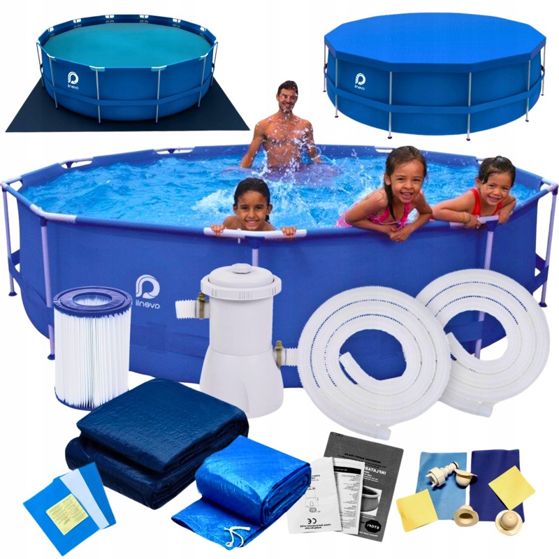 Sodo baseino 366 x 76 cm rėmo komplektas 16in1 apvalus abiko