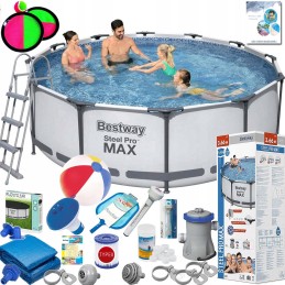 Dārza peldbaseina rāmis ar Bestway sūkni 366x100 komplekts ar kāpnēm max 22in1