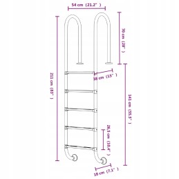 Baseino kopėčios 54x38x211 cm, 304 nerūdijantis plienas