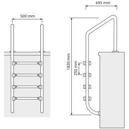Nerūdijančio plieno baseino kopėčios, 4 pakopos, 1820 mm
