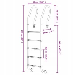 Vidaxl peldbaseina kāpnes 54x38x211 cm 304 nerūsējošais tērauds