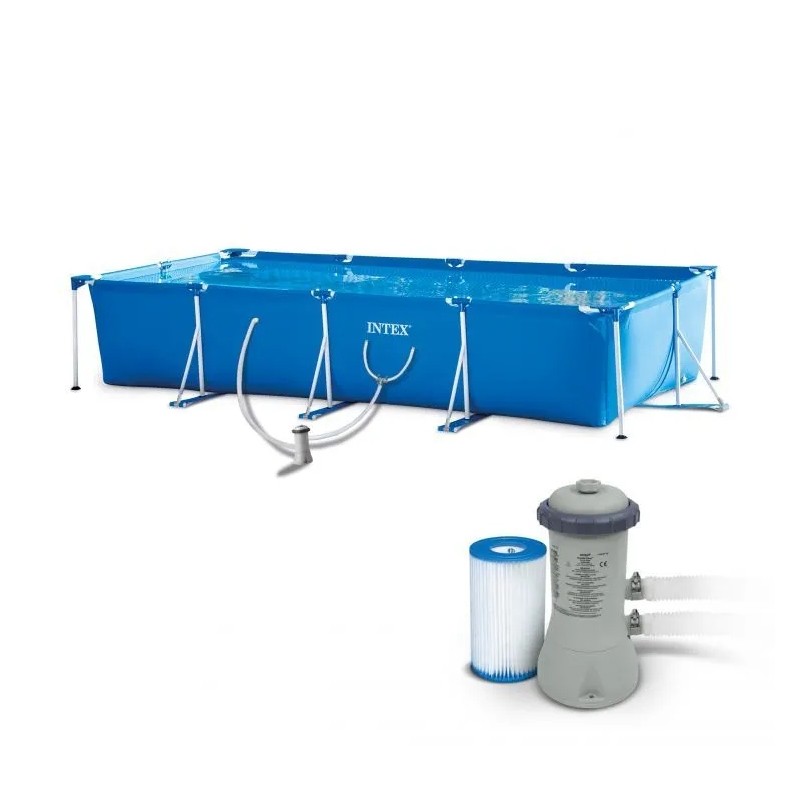 Stačiakampio rėmo baseinas su pompa 450x220x84cm rinkinys 10in1 intex 28274