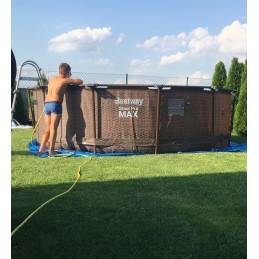 Plieninis pro max rėmo baseino 366x100 rudas 12 pėdų bestway 4in1 filtro siurblys