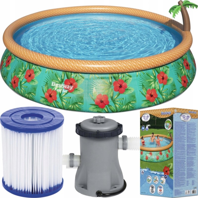 Bestway išsiplėtimo baseinas 457 cm palmė ir siurblys