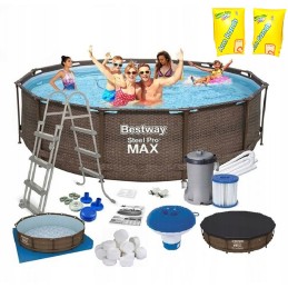 Plieninis pro max rėmo baseino 366x100 rudas 12 pėdų bestway 4in1 filtro siurblys