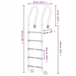 Basseini redel 54x38x211 cm, 304 roostevaba teras