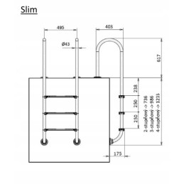 Ladder mega slim 4 steps stainless steel