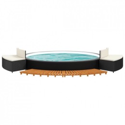 Spa pool enclosure black polyrattan and solid acacia wood