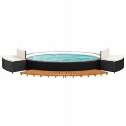 Spa pool enclosure black polyrattan and solid acacia wood