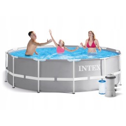 Karkasinis baseinas su pompa 366x99 rinkinys 10in1 intex kopėčios sidabrinės pilkos spalvos