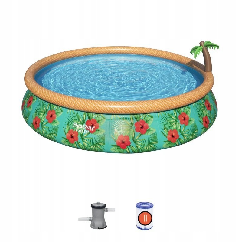 Bestway 57416 fast set expansion pool with palm tree and filter pump 4 57m x