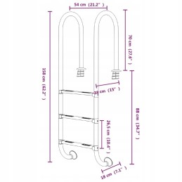 Baseino kopėčios 54x38x158 cm, nerūdijančio plieno