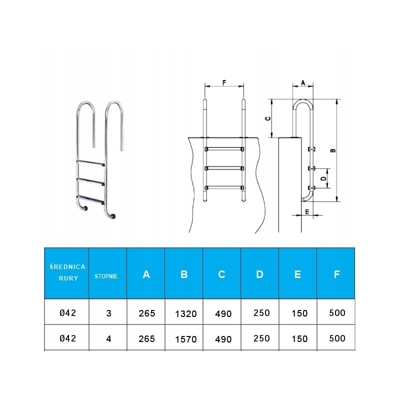 Nerūdijančio plieno baseino kopėčios, 4 laipteliai