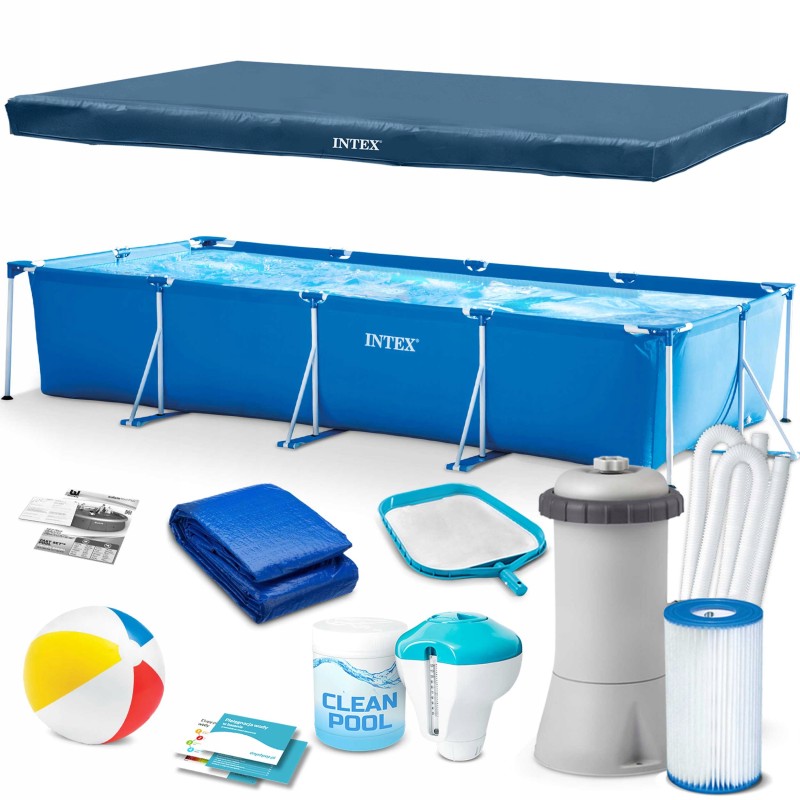 Sodo baseino rėmas su intex siurbliu 450 x 220 x 84 cm rinkinys 16 viename