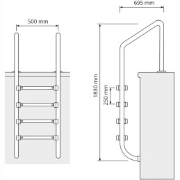 Roostevabast terasest basseiniredel, 4 astet, 1820 mm