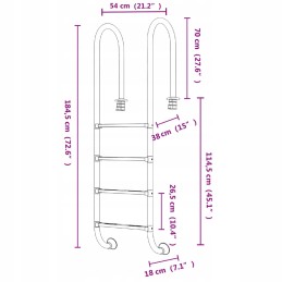 Vidaxl Pool Ladder 54x38x184 5 cm 304 Stainless Steel