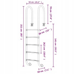 Basseini redel 54x38x211 cm, 304 roostevaba teras
