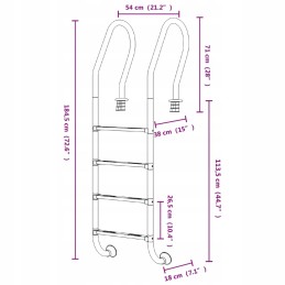 Vidaxl Pool Ladder 54x38x184 5 cm 304 Stainless Steel