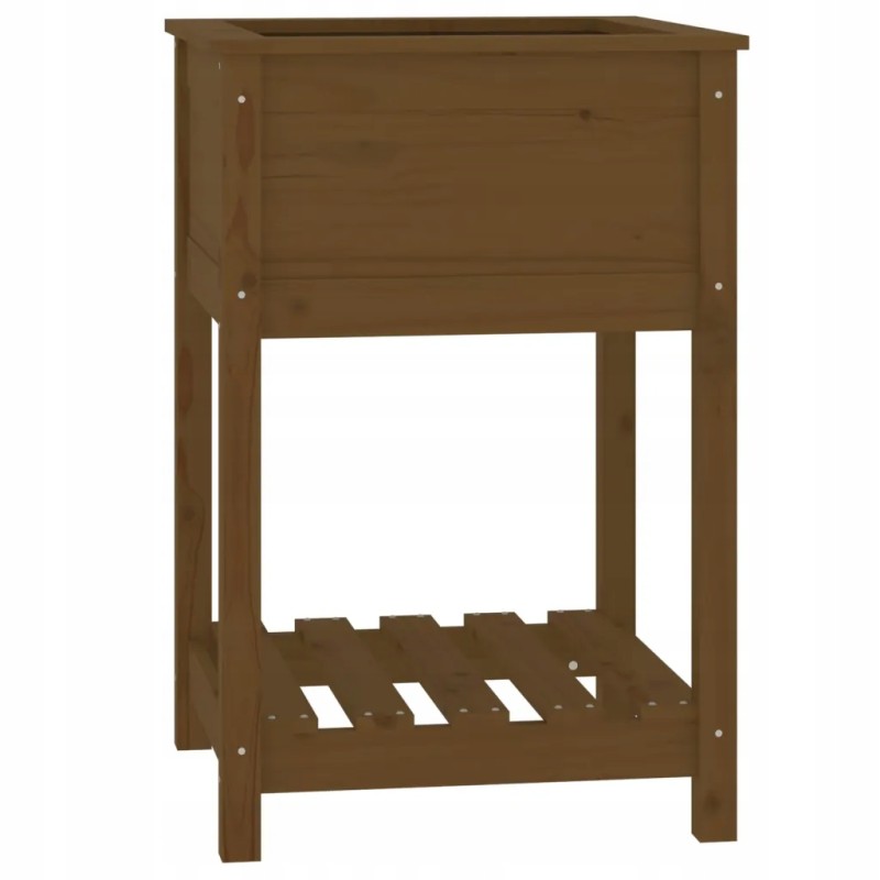 Honey brown planter with shelf, 54x54x81 cm, solid pine wood