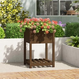Honey brown planter with shelf, 54x54x81 cm, solid pine wood