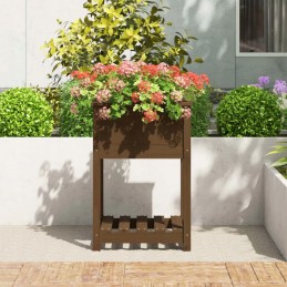 Honey brown planter with shelf, 54x54x81 cm, solid pine wood