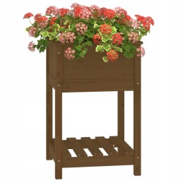 Honey brown planter with shelf, 54x54x81 cm, solid pine wood