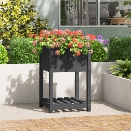 Planter with shelf, gray, 54x54x81 cm, solid pine wood