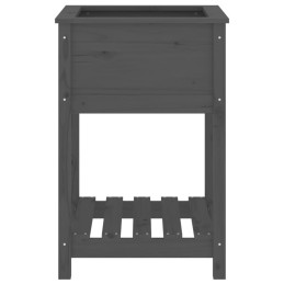 Planter with shelf, gray, 54x54x81 cm, solid pine wood