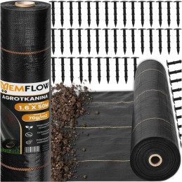 Agrotkanina agrotekstilė 1,6x50m nuo piktžolių juoda 70g UV 3% 50x inkarai