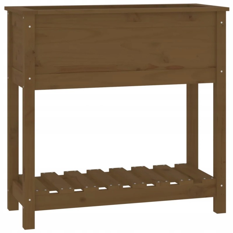 Flowerpot with shelf, honey brown, 82.5x34.5x81 cm, pine wood