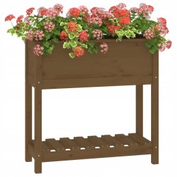 Flowerpot with shelf, honey brown, 82.5x34.5x81 cm, pine wood