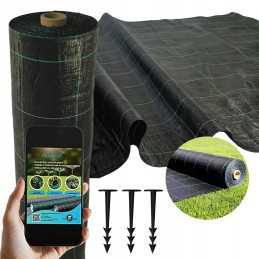 Juoda agrotekstilė nuo piktžolių, tvirta, lenkiška, 80 cm x 1 metras, 100 g/m² smeigtukai