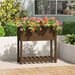 Flowerpot with shelf, honey brown, 82.5x34.5x81 cm, pine wood