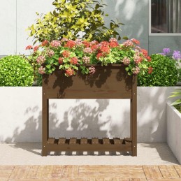 Flowerpot with shelf, honey brown, 82.5x34.5x81 cm, pine wood