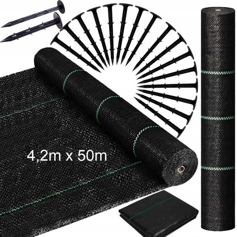 Stipri agrotekstilė / agrotekstilė piktžolėms 90g/m2, kilimėlis nuo piktžolių 4,2x50 + smeigtukai 50 vnt.