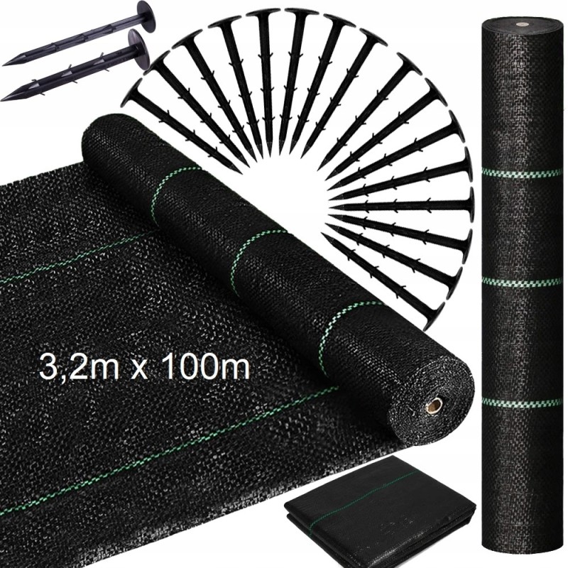 Stipri agrotekstilė / agrotekstilė piktžolėms 90g/m2, kilimėlis nuo piktžolių 3,2x100 + smeigtukai 50 vnt.