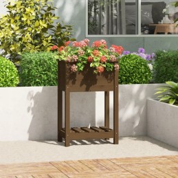 Vidaxl puķu pods ar plauktu, medus brūns, 54x34,5x81 cm, priedes koks