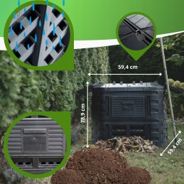Visu gadu termokompostētājs no plastmasas - ar ietilpību 300 litri.