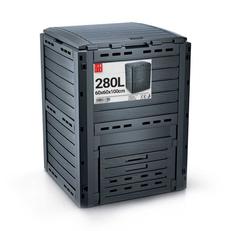 Sodo komposteris 280l trąšoms - antracitas kompožalias sumedėjęs didelis