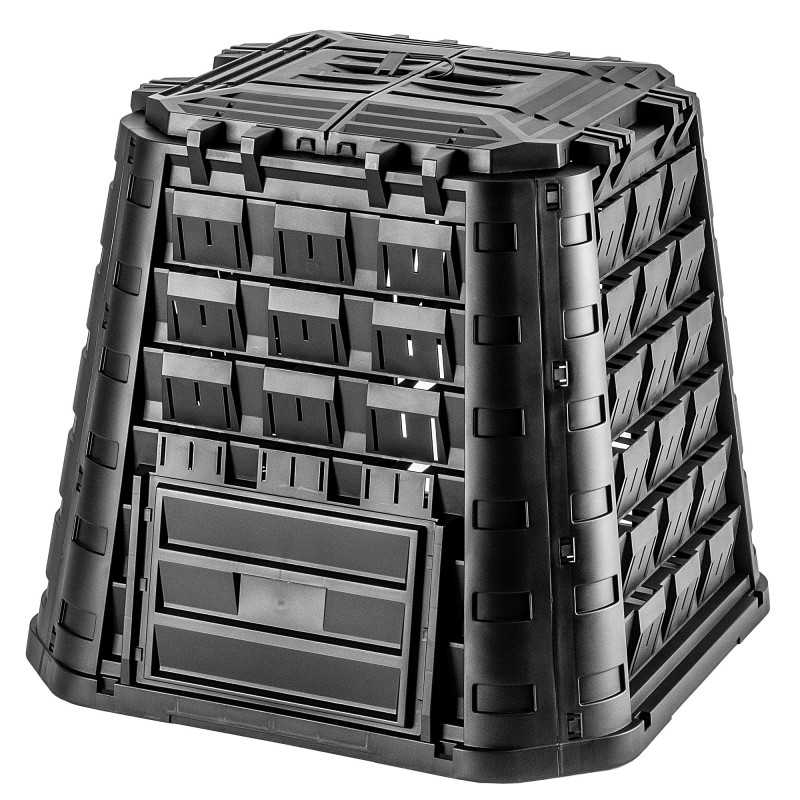 Juodas sodo komposteris, ištisus metus, atsparus šalčiui, atliekų bakas, 450 litrų