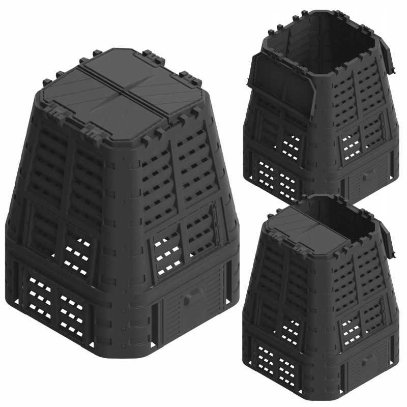 Namų sodo komposteris didelis 740l qbrick black ventiliacinis laistymas