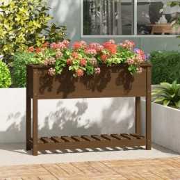 Vidaxl puķu pods ar polku medus brūns 111 5x34 5x81 cm priedes koks
