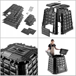 Juodas sodo komposteris, ištisus metus, atsparus šalčiui, atliekų bakas, 450 litrų