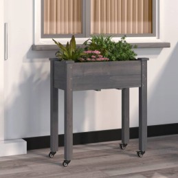 Vidaxl Planter on Wheels with Lining Grey 71x37x80 cm Fir